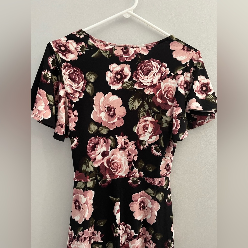 Black & Dusty Pink Rose High-Low Dress Sz M – Party Style Fit & Flare - Picture 9 of 9